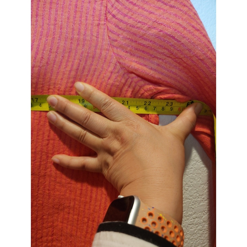 FLAX 100% Linen‎ Textured Stripe Tunic Top Coral Orange Size S Made Lithuania - Picture 6 of 7